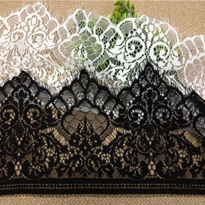 3 Yards off white French Chantilly Lace ,Exquisite Wide Black Eyelash Lace Trim-LSET020 A