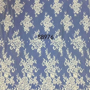 soft Chantilly lace fabric, bridal chantilly lace, retro wedding lace fabric with double scalloped edges-88976