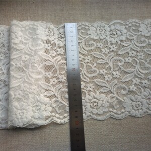 Off white Plum flower  wedding lace,Stretch Lace Trim - Extra Wide Lace Trim, 7.8" Wide Lace Trim- off white lace