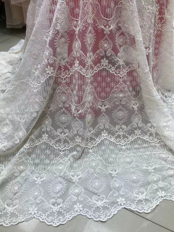 Cotton embroidery on soft mesh tullewedding dress fabric | Etsy