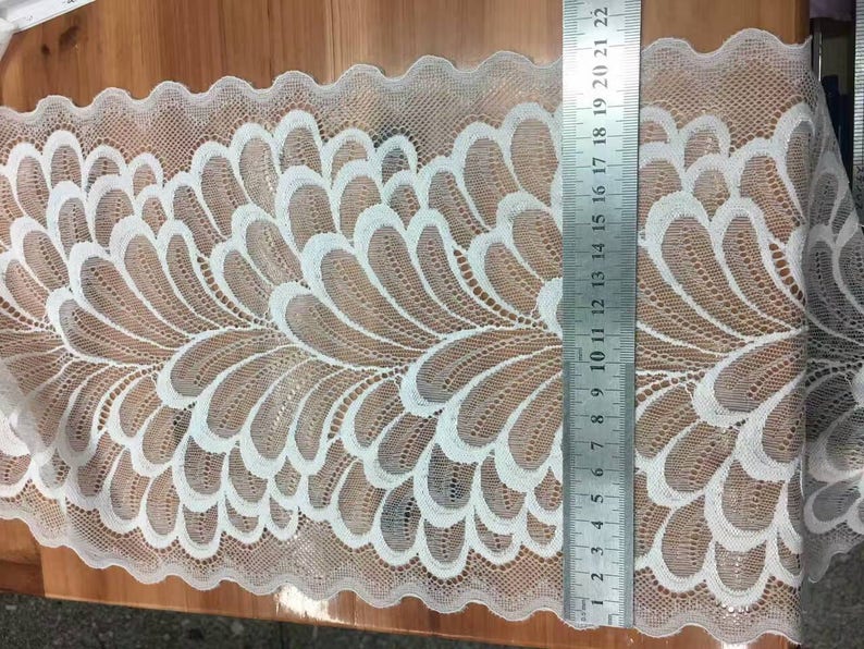 off white Plum flower wedding lace,Stretch Lace Trim Extra Wide Lace Trim, 21cm Wide Lace Trim off white lace image 1