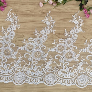 Alencon Lace,Bridal Veil Lace Trim Wedding Lace ivory by yard , Floral Embroidered Retro Lace 15 Inches Wide