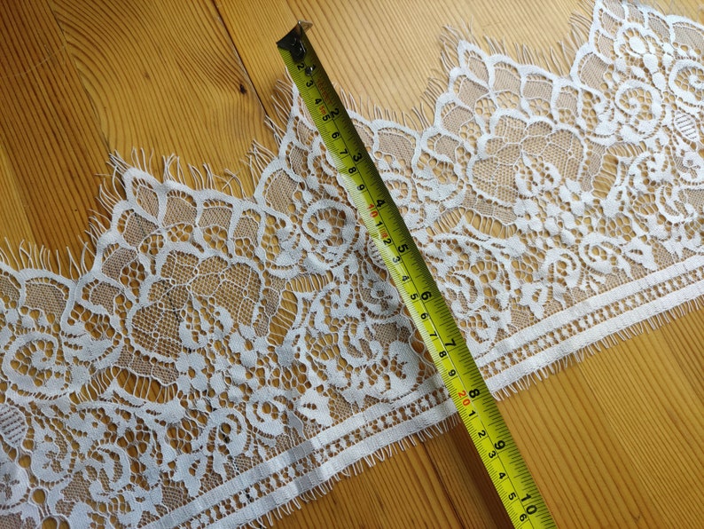 3 Yards off white French Chantilly Lace ,Exquisite Wide Black Eyelash Lace Trim-LSET020 image 6