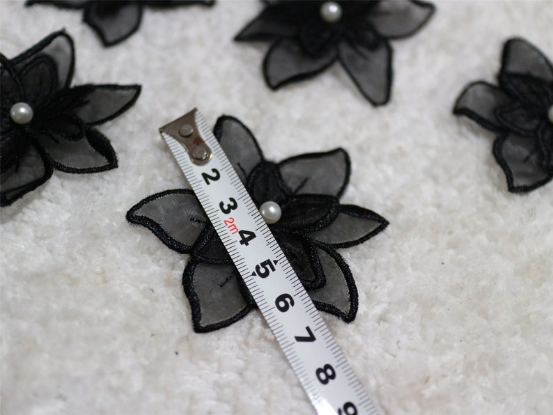 Black Lace applique,5pcs flower appliques,3D lace sticker image 5