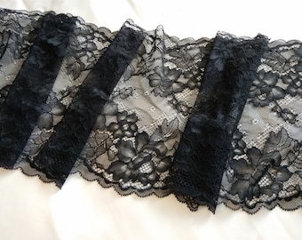 Stretch lace trim,black Elastic Lace,Lace Headbands ,22.50cm width wedding lace,Stretch Lace Trim -lingerie lace Trimming,trim sell by yard