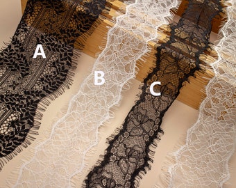 3yards Exquisite Wide Black Chantilly lace , ivory Eyelash Lace Trim ( More than 3 yards is not continuous)-LSET019
