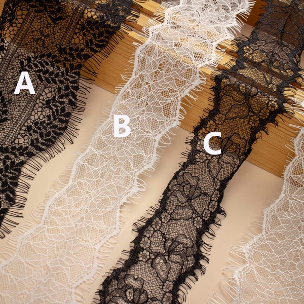 3yards Exquisite Wide Black Chantilly lace , ivory Eyelash Lace Trim ( More than 3 yards is not continuous)-LSET019