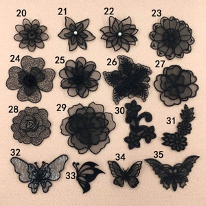 Black  Lace applique,5pcs flower appliques,3D lace sticker-pattern 20~35