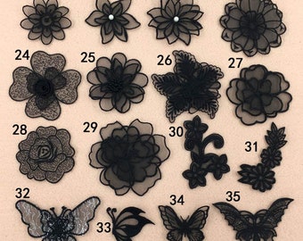 Black  Lace applique,5pcs flower appliques,3D lace sticker-pattern 20~35