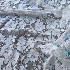 Floral Lace fabric , off white embroidery flower lace fabric , White Floral organza Lace for Girls, DRESS Lace supply ,lace fabric
