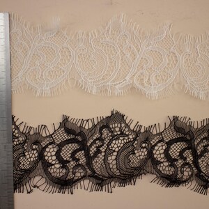 off white Lace Trim, Bridal Lace, Wedding Gown Lace, Alencon Lace, black Lace Trim-LSET012 image 3