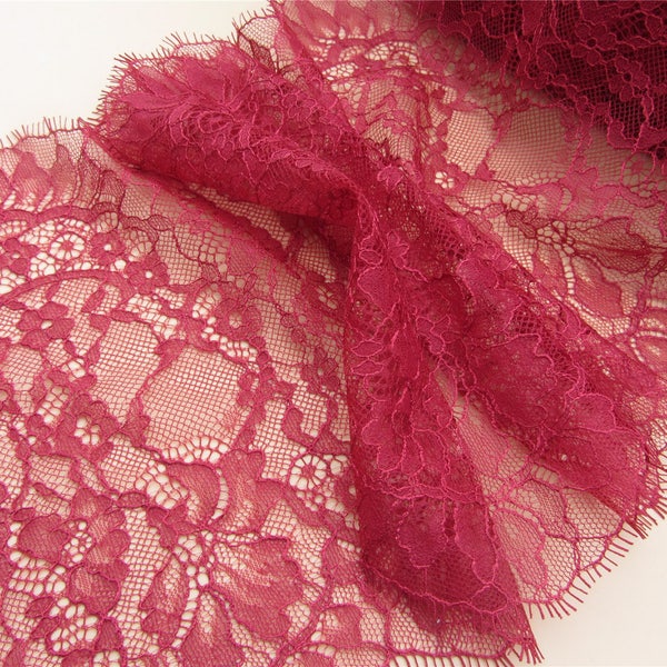 1yard wine red  Skirts lace fabric, Lace trimming,French Chantilly Lace ,Exquisite Eyelash Lace Trim,Wedding lace fabric