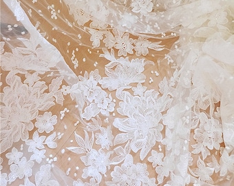 flower lace fabric ,Baroque lace fabric , white lace fabric-Embroidery lace fabric