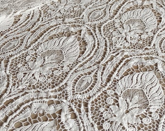 Fine Guipure Lace fabric by yard, elegant Flower Embroidery, Chemical Lace Fabric,White Lace Fabric,little flower lace -125CM