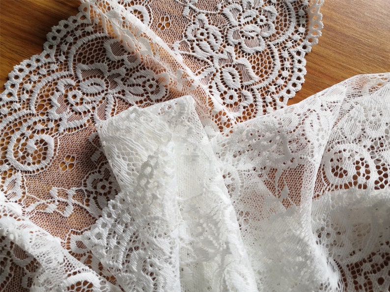 6 Wide off White Floral Scallop Edge Stretch Lace | Etsy