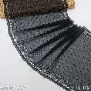 Punkt-Spitze, elastische Spitze trim, schwarzer Spitze, Stretch Lace Trim - Extra breit Lace Trim, 24cm, Breite Spitze Trim-schwarz trimmen