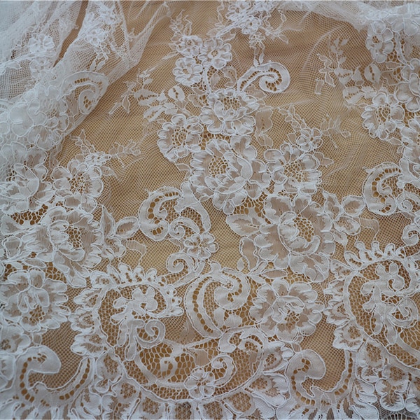 Chantilly corded Lace fabric, Chantilly Lace Fabric, 59inches Wide for Veil, Dress, Costume, Craft Making-7196C