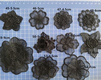 Black  Lace applique,5pcs flower appliques,3D lace sticker-pattern 45~54