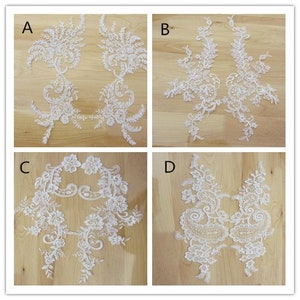 1pair cord lace appliques,bridal wedding ivory lace applique pair in ivory for wedding, bridals, gowns