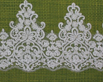 1yard Bridal beaded lace trim, ivory alencon lace trim , cord lace trim,wedding veil lace trim-B2341-bx