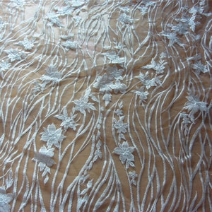 Embroidery Lace fabric in white,lace sell by yard ,wedding lace ,grass and flower embroidery lace