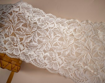 Ivory white lace fabric, stretch Lace trimming,pure white French Chantilly Lace ,Exquisite Eyelash Lace Trim,Wedding lace fabric