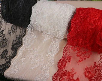 red trim ,black  lace trim ,bar lace , off white lace edges, Wide NOT Stretch Lace Trim sell by yard