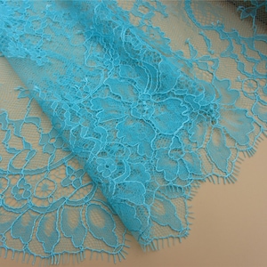 1 Yard Bahama blau Röcke Spitzenstoff, kleine Schnur Spitze trimmen, Französisch Chantilly-Spitze, Exquisite Wimpern Spitzenbesatz, pfauenblau Spitze