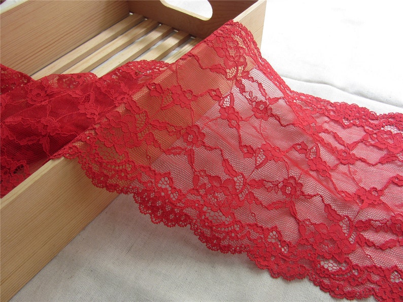 Stretch lace trim ,Red lace edges, Wide Stretch Lace Trim. 7,1yard image 5