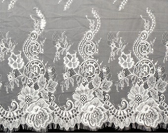 1yard*25" WHITE Exquisite Chantilly wedding Lace, Eyelash Lace Trim in black for sewing, Shawls, Skirt, Lingerie,white lace trim