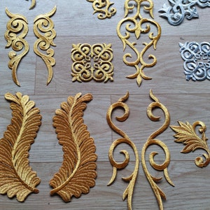 Gold applique ,embroidery patch,lace applique,Baroque applique 1pair2pcs image 3