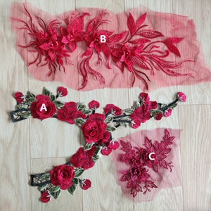 Red appliques ,3D flower appliques for sewing