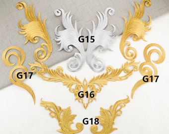 Applique in oro, ricamo patch --1pair(2pcs), argento appliques