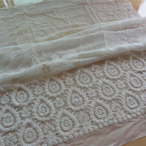 Ivory silk embroidery fabric,peacock Embroidery silk fabric,silk Georgette lace fabric in Ivory white,wedding dress fabric