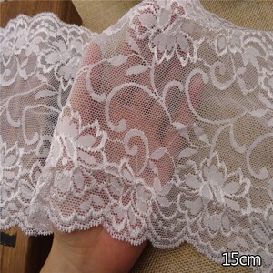 ivory white wedding lace,Stretch Lace Trim Extra Wide Lace Trim, 6 Wide Lace Trim white image 3