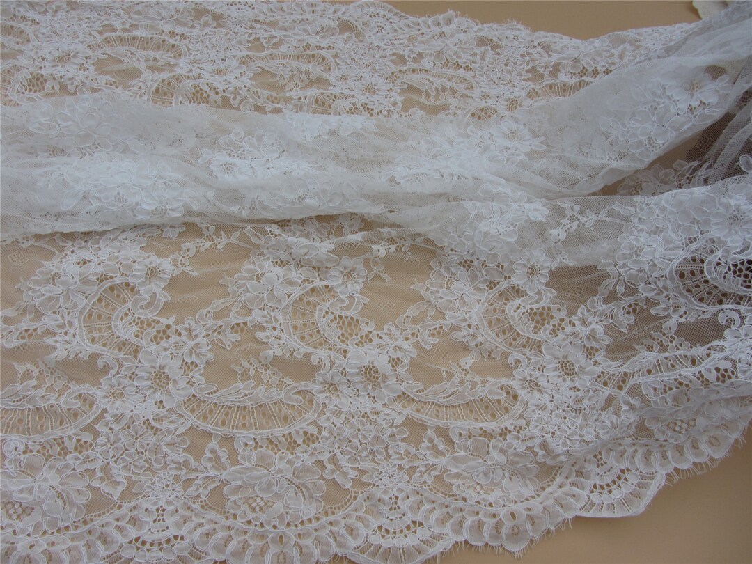 Off White Wedding Corded Lace Fabric, Ivory Lace Fabric, Wedding Lace ...