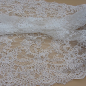 Off White Wedding corded Lace Fabric, Ivory lace fabric, Wedding lace, Spanish style, Gorgeous Ivory Alencon Lace Fabric, sold per yard