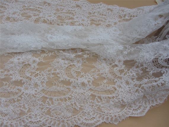 Off White Wedding Corded Lace Fabric, Ivory Lace Fabric, Wedding