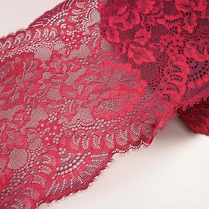 Stretch Spitzenborte , Rote Spitzenkanten, Breite Stretch Spitze Borte verkaufen Bulk Stock