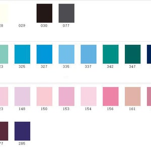 May include: A color chart with 24 rows of color swatches. Each row has 10 color swatches. The swatches are numbered from 000 to 198. The colors range from white to black, with shades of blue, green, pink, red, and purple.