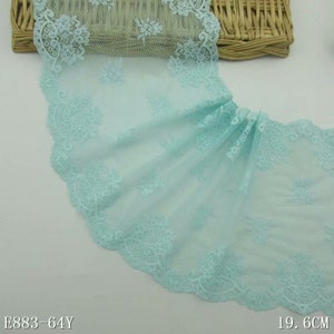 1yards aqua blue lace,bras lace,wedding lace trim,Stretch Lace Trim - Extra Wide gift Lace Trim, 19.6cm Wide Lace Trim,lingerie lace,