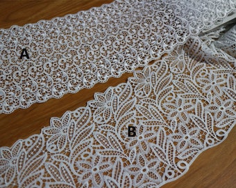 White Polyester Lace Trim, Hollow Floral Sewing, DIY Bridal (By The Yard)