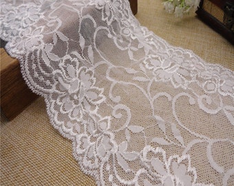 ivory white wedding lace,Stretch Lace Trim - Extra Wide Lace Trim, 6&quot; Wide Lace Trim- white
