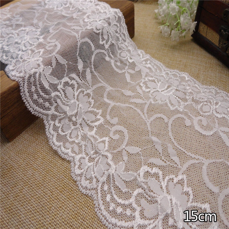 ivory white wedding lace,Stretch Lace Trim Extra Wide Lace Trim, 6 Wide Lace Trim white image 1