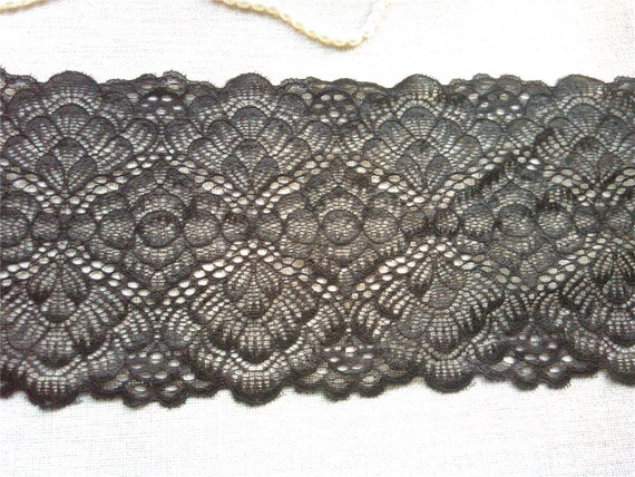 black  flower Lace trimming,Stretch Lace Trim - Extra Wide Lace Trim, 6.5" Wide Lace Trim- off white/black