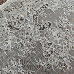 Hight quality ivory lace Fabric ,off White Chantilly Lace fabric for wedding,Lace trim image 9