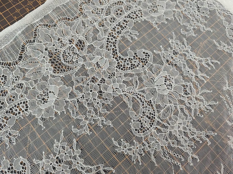 Hight quality ivory lace Fabric ,off White Chantilly Lace fabric for wedding,Lace trim image 9