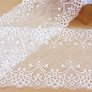 Stretch Lace Trim,off white wedding Lace trimming- Extra Wide Lace Trim, 18cm Wide Lace Trim- off white