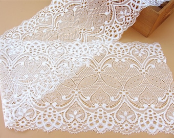 Stretch Lace Trim,off white wedding Lace trimming- Extra Wide Lace Trim, 18cm Wide Lace Trim- off white