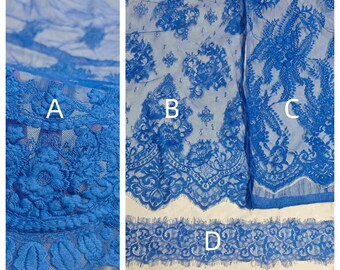 cobalt blue lace fabric,eyelash lace fabric for dress,Blue Dress Chantilly lace